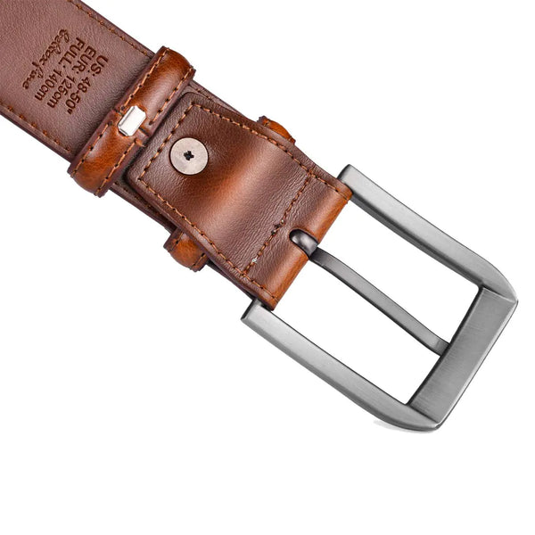 beltox Fine Men’s Casual Leather Jeans Belts 1 1/2” Wide 4MM Thick Alloy Prong Buckle Work Dress Belt for Men Brown Belt With Silver Buckle 30-32