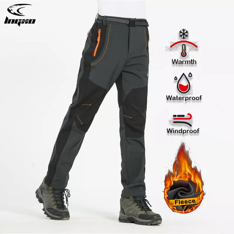 Thick Warm Winter Fleece Hiking Pants Waterproof Windproof Outdoor Soft Shell Rain Trousers Trekking Camping Ski Pants