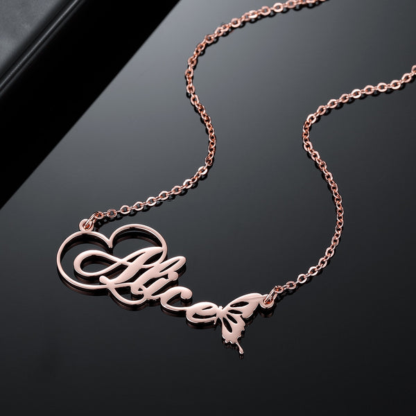 Personalized Name Necklace With Butterfly Stainless Steel Custom Letter Nameplate Necklaces For Women Jewelry Engagement Gifts