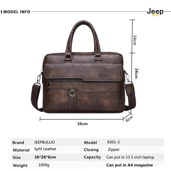 JEEP BULUO Brand   Men's Business Briefcase Split Leather High Quality Office Bags For 14 inch Laptop