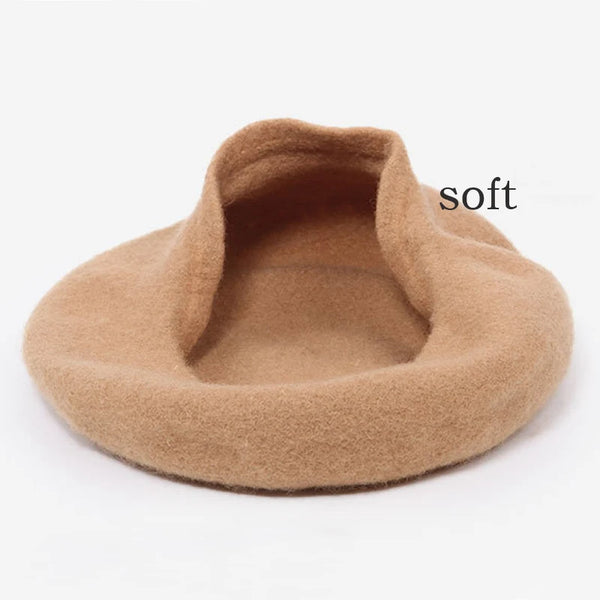 100% Wool Beret Hat Women Solid Flat Berets Autum Winter Warm French Elegant Artist Beret Ladies Fashion Vintage Painter Cap