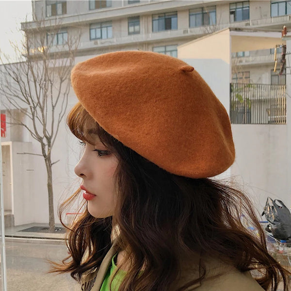 100% Wool Beret Hat Women Solid Flat Berets Autum Winter Warm French Elegant Artist Beret Ladies Fashion Vintage Painter Cap