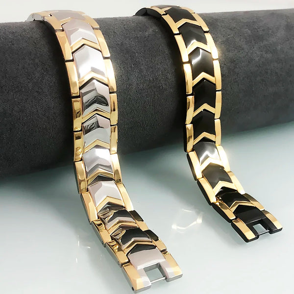 4 In 1 Health Care Therapy Magnetic Wristband Gold Color Arrow Shape Stainless Steel Men's Charm Bracelet