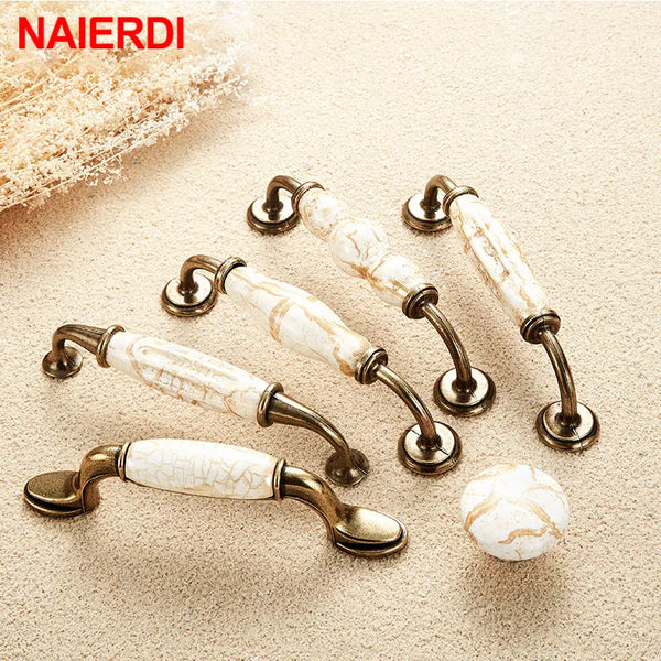 Marble Series Ceramic Cabinet Handles Zinc Alloy Cabinet Pulls Drawer Knobs Wardrobe Door Handles Furniture Handle