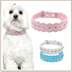 Dog Rhinestone Dog Collar Diamante Leather  Pet Necklace Bling Crystal Studded Cat Collars Pink Red For Small Medium Dogs or Cats