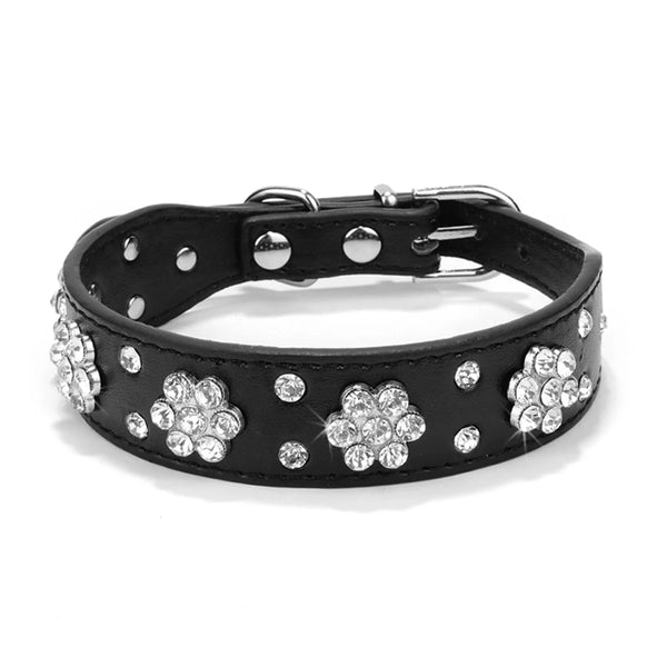 Dog Rhinestone Dog Collar Diamante Leather  Pet Necklace Bling Crystal Studded Cat Collars Pink Red For Small Medium Dogs or Cats