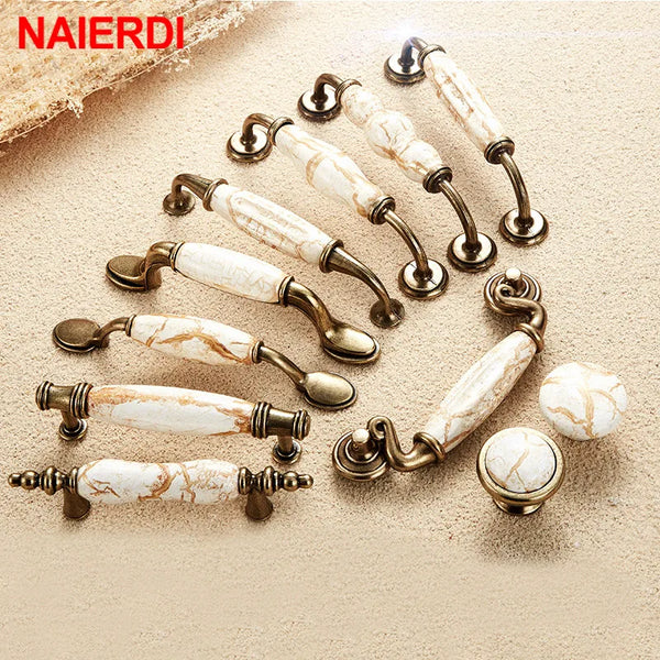 Marble Series Ceramic Cabinet Handles Zinc Alloy Cabinet Pulls Drawer Knobs Wardrobe Door Handles Furniture Handle