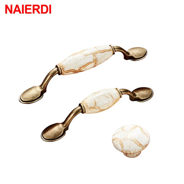 Marble Series Ceramic Cabinet Handles Zinc Alloy Cabinet Pulls Drawer Knobs Wardrobe Door Handles Furniture Handle