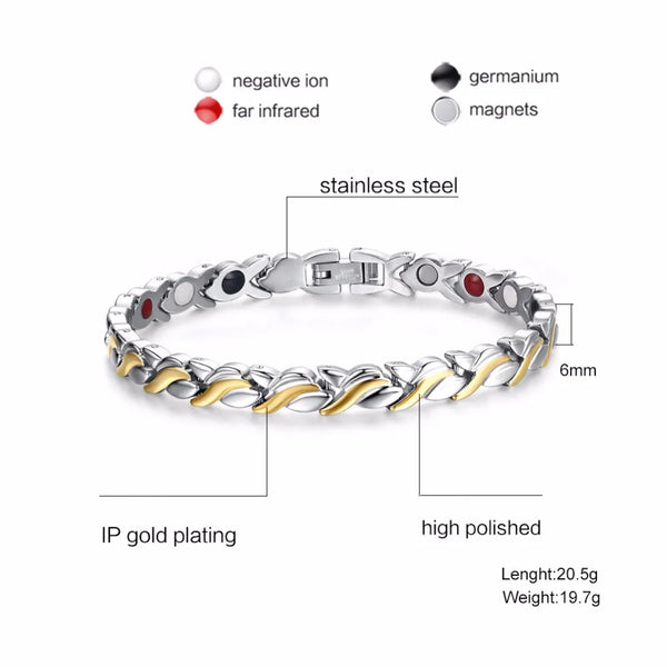 Magnetic Bracelets for Women Health Energy Germanium Hologram Gold-color Stainless Steel Jewelry  Waterproof