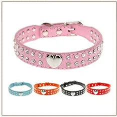 Dog Rhinestone Dog Collar Diamante Leather  Pet Necklace Bling Crystal Studded Cat Collars Pink Red For Small Medium Dogs or Cats