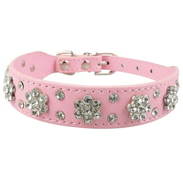 Dog Rhinestone Dog Collar Diamante Leather  Pet Necklace Bling Crystal Studded Cat Collars Pink Red For Small Medium Dogs or Cats