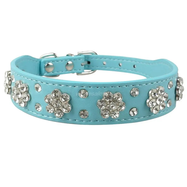 Dog Rhinestone Dog Collar Diamante Leather  Pet Necklace Bling Crystal Studded Cat Collars Pink Red For Small Medium Dogs or Cats