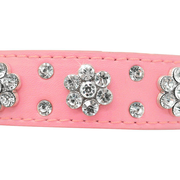 Dog Rhinestone Dog Collar Diamante Leather  Pet Necklace Bling Crystal Studded Cat Collars Pink Red For Small Medium Dogs or Cats