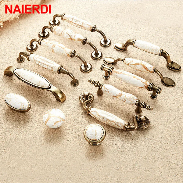 Marble Series Ceramic Cabinet Handles Zinc Alloy Cabinet Pulls Drawer Knobs Wardrobe Door Handles Furniture Handle