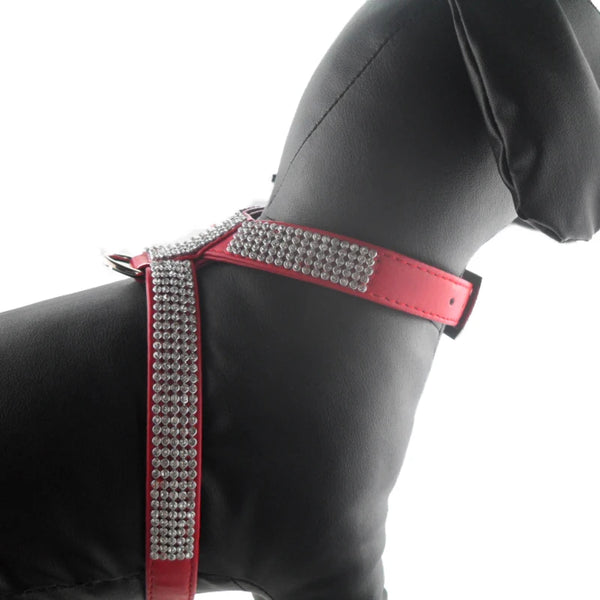 4 Sizes PU Leather Rhinestones Dog Harness Safety Comfortable Dress Up Pet Harness Collar For Small Medium Large Dog