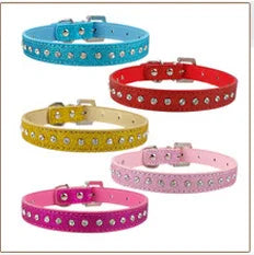 Dog Rhinestone Dog Collar Diamante Leather  Pet Necklace Bling Crystal Studded Cat Collars Pink Red For Small Medium Dogs or Cats