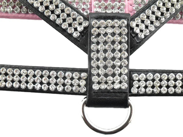 4 Sizes PU Leather Rhinestones Dog Harness Safety Comfortable Dress Up Pet Harness Collar For Small Medium Large Dog