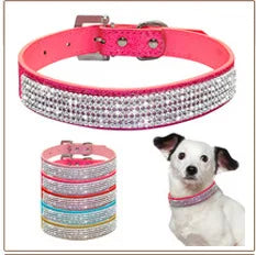 Dog Rhinestone Dog Collar Diamante Leather  Pet Necklace Bling Crystal Studded Cat Collars Pink Red For Small Medium Dogs or Cats