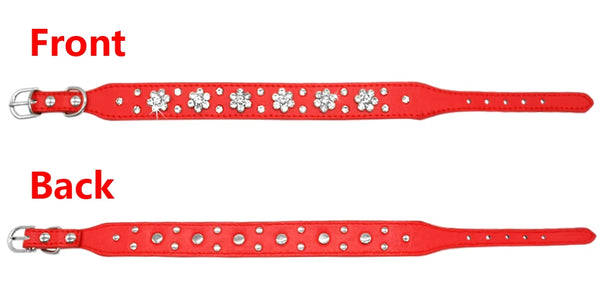 Dog Rhinestone Dog Collar Diamante Leather  Pet Necklace Bling Crystal Studded Cat Collars Pink Red For Small Medium Dogs or Cats