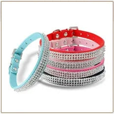 Dog Rhinestone Dog Collar Diamante Leather  Pet Necklace Bling Crystal Studded Cat Collars Pink Red For Small Medium Dogs or Cats