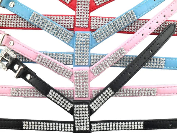 4 Sizes PU Leather Rhinestones Dog Harness Safety Comfortable Dress Up Pet Harness Collar For Small Medium Large Dog