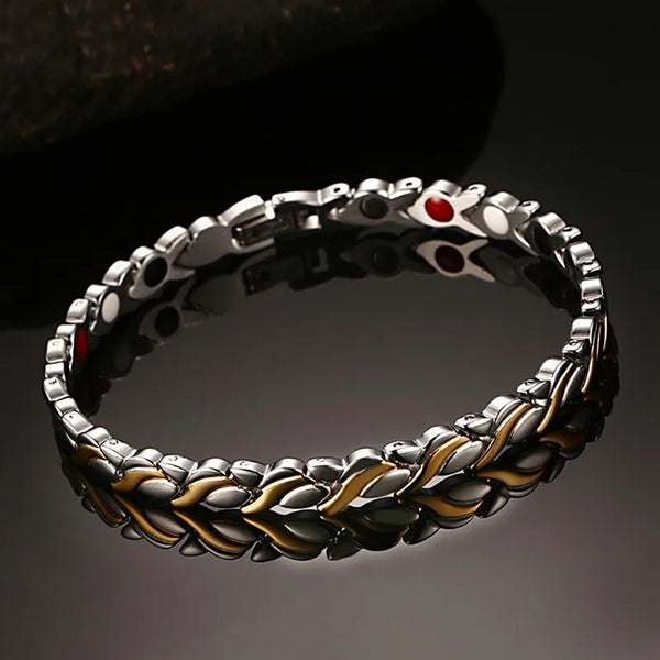 Magnetic Bracelets for Women Health Energy Germanium Hologram Gold-color Stainless Steel Jewelry  Waterproof