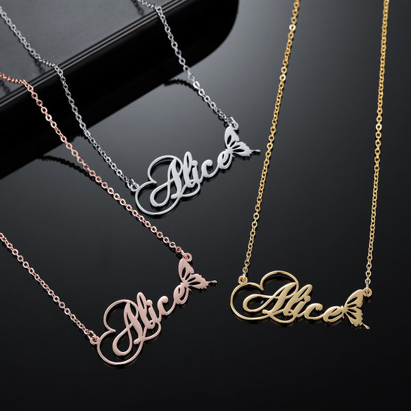 Personalized Name Necklace With Butterfly Stainless Steel Custom Letter Nameplate Necklaces For Women Jewelry Engagement Gifts