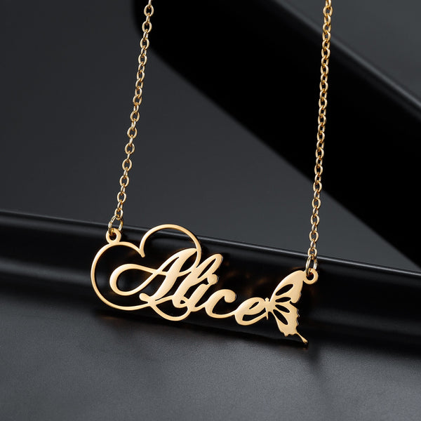 Personalized Name Necklace With Butterfly Stainless Steel Custom Letter Nameplate Necklaces For Women Jewelry Engagement Gifts