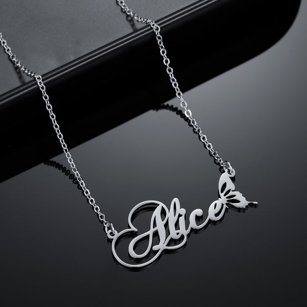 Personalized Name Necklace With Butterfly Stainless Steel Custom Letter Nameplate Necklaces For Women Jewelry Engagement Gifts