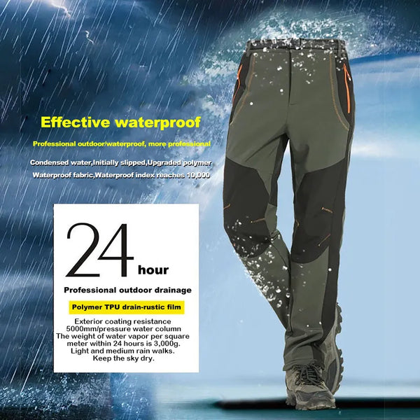 Thick Warm Winter Fleece Hiking Pants Waterproof Windproof Outdoor Soft Shell Rain Trousers Trekking Camping Ski Pants