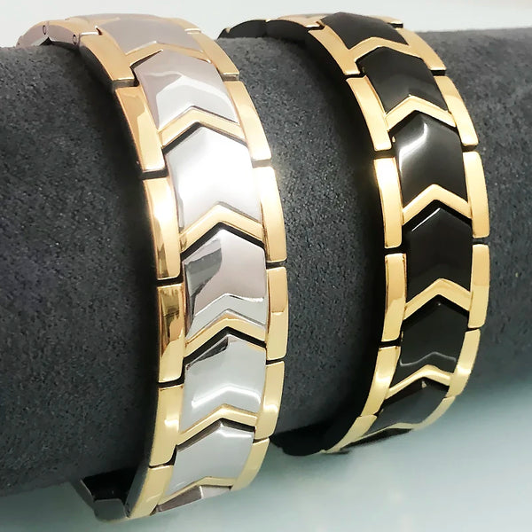 4 In 1 Health Care Therapy Magnetic Wristband Gold Color Arrow Shape Stainless Steel Men's Charm Bracelet