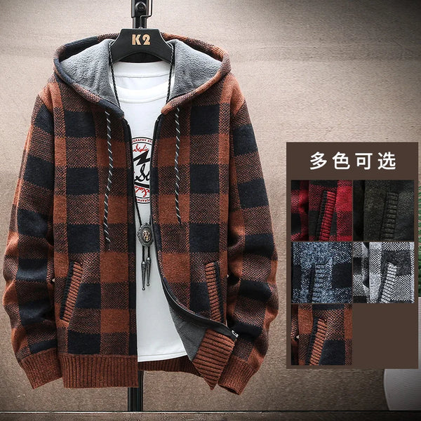 Winter Warm Plaid Hooded Fleece Coat with Zipper