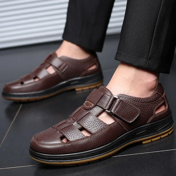 Classic Men Genuine Leather Hollow Out Casual Shoes Comfortable Solid Outdoor Men's Shoes