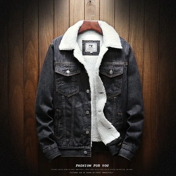 Men Light Blue Winter Jean Jackets Outerwear Warm Denim Coats