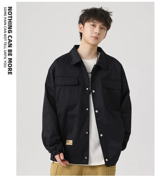 Black Autumn Trendy Casual Polo Collar Jacket