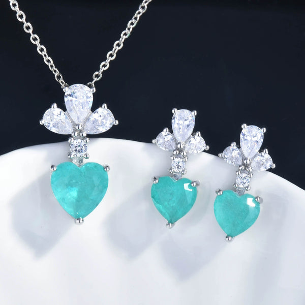 Sweet Loving Heart Crystal Female Pendant and Earrings