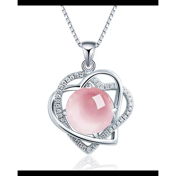 Taotao Heart-Shaped Crystal Women's Engraved Silver Prehnite