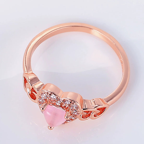 European and American Popular Heart-Shaped Pink Crystal Rose Gold Ring