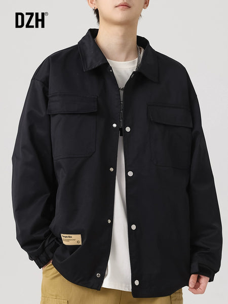 Black Autumn Trendy Casual Polo Collar Jacket