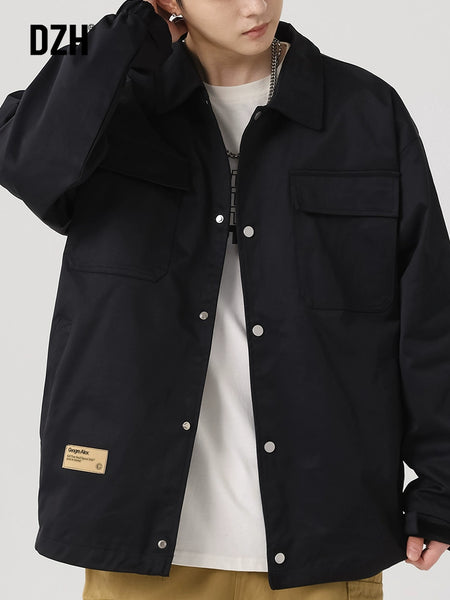 Black Autumn Trendy Casual Polo Collar Jacket