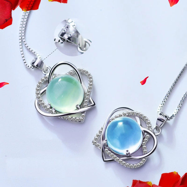 Taotao Heart-Shaped Crystal Women's Engraved Silver Prehnite