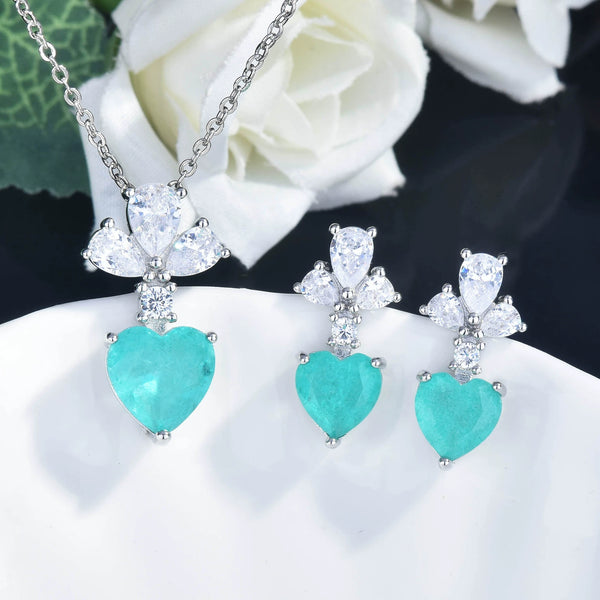 Sweet Loving Heart Crystal Female Pendant and Earrings