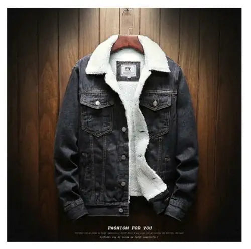 Men Light Blue Winter Jean Jackets Outerwear Warm Denim Coats