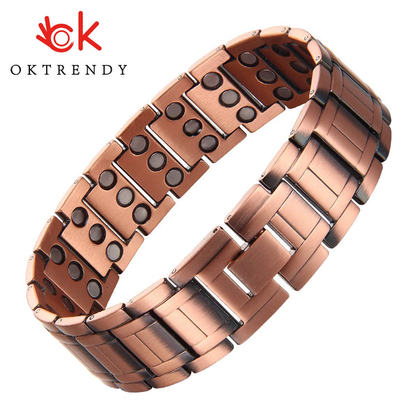 3X Strength Pure Copper Magnetic Bracelet with 3 Row Neodymium Magnets Adjustable Length Gifts for Men