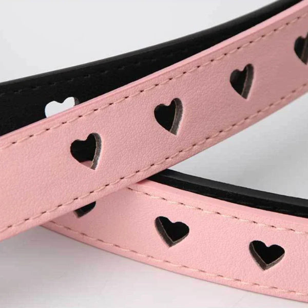 Women PU Leather Belt Hollow Out Loving Heart  Belt  Pin Buckle