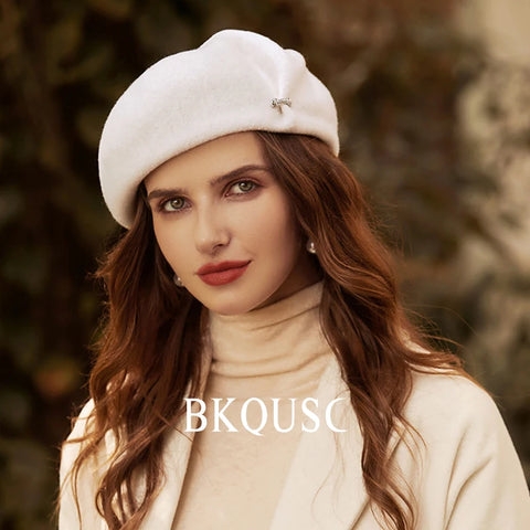 Wool Beret Elegant Ladies British Vintage Painter Hat High Quality Woolen Solid Color Warm Hat