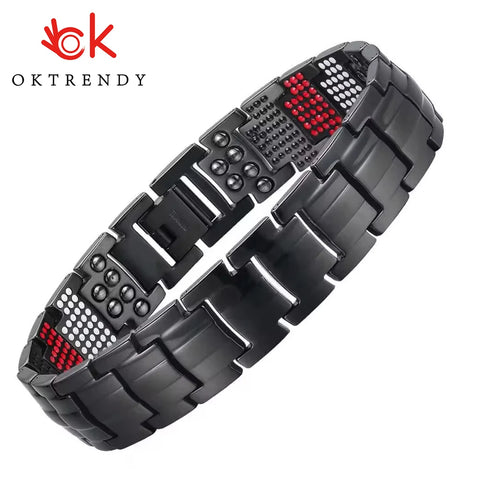 100% Pure Titanium Magnetic Bracelet Men Black Chain Men Bracelet Hematite Health Energy Bracelet for Women Benefits