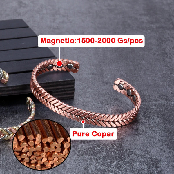 Vinterly Pure Copper Bracelets Women Braided Magnetic Therapy 9mm Adjustable High Magnets Cuff Bangles Resizable Jewelry Female