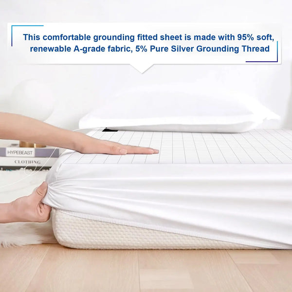 Earthing Fitted Sheet Organic Cotton with Conductive Silver Fiber Grounding Bed Sheet Fitted for Nature Wellness