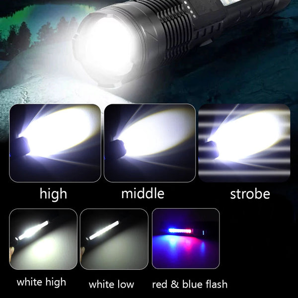 Strong LED Flashlight USB Rechargeable  Long Range Tactical  Flashlight Outdoor Camping Lantern Travel Cars Emergency